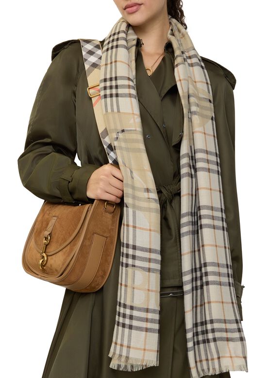 Wide EKD Check Wool Silk Scarf, , hi-res