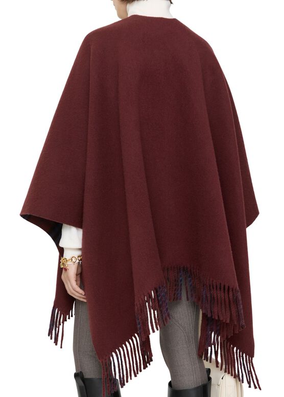 Reversible Check Wool Cape, , hi-res