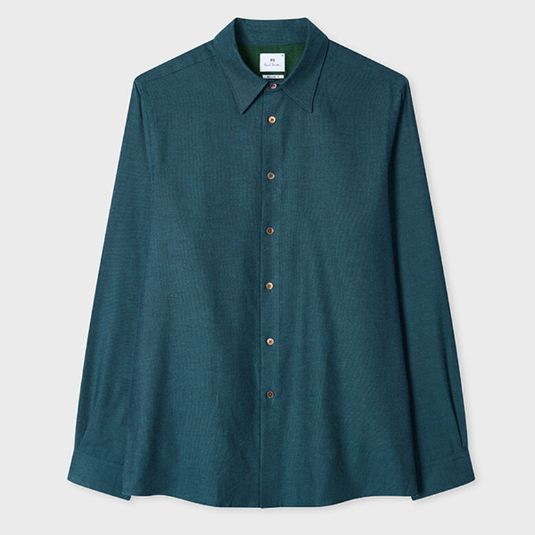 Teal Blue Cotton Flannel Shirt, , hi-res
