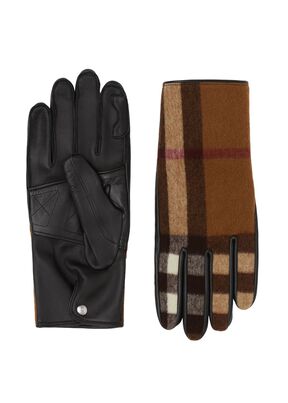 Cashmere-lined Exaggerated Check Wool and Leather Gloves
