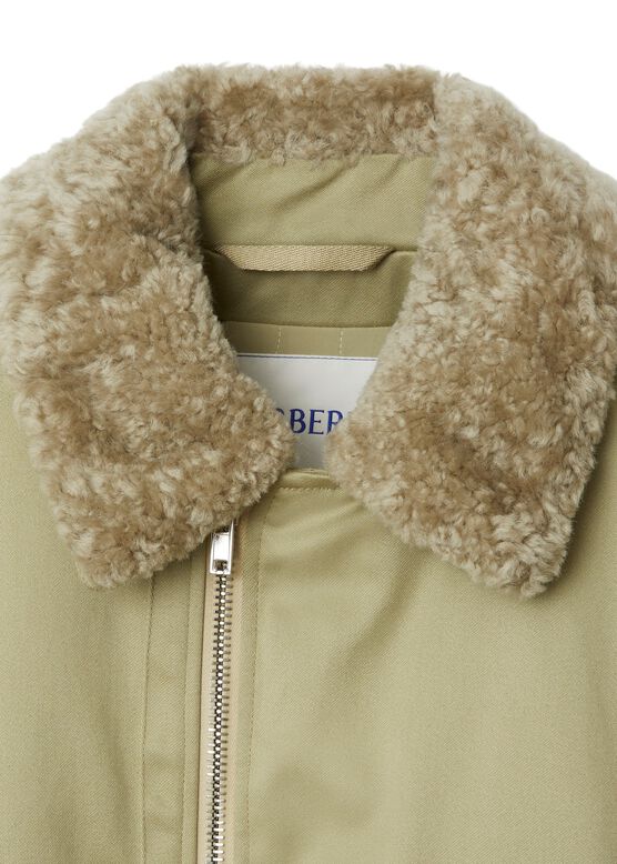 Shearling Collar Cotton Bomber Jacket, , hi-res