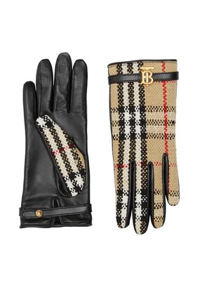 Vintage Check Boucl&eacute; and Leather Gloves, , hi-res