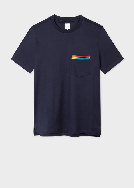 Paul Smith Navy &#39;Signature Stripe&#39; Pocket T-Shirt Blue, , hi-res