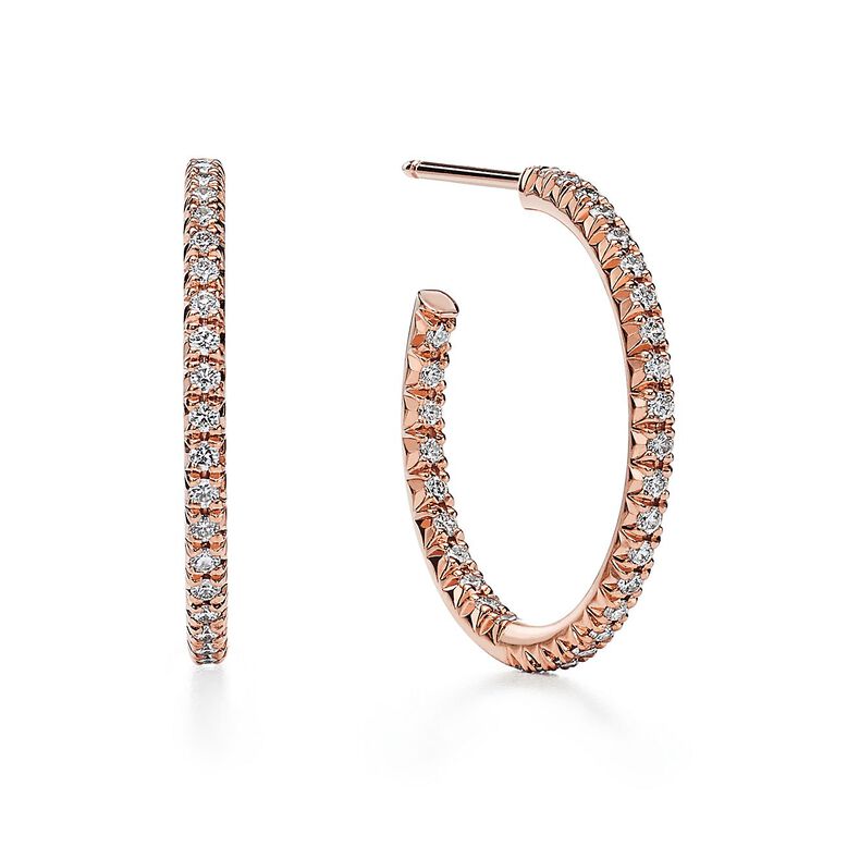 Tiffany Metro Hoop Earrings in Rose Gold with Diamonds, Medium, , hi-res