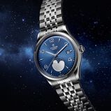 1926 Luna 39mm Mens Watch Steel Case Moon Phase Indicator Blue Dial, , hi-res