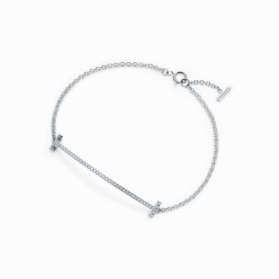 Tiffany T Smile Bracelet in White Gold with Diamonds - Size Small