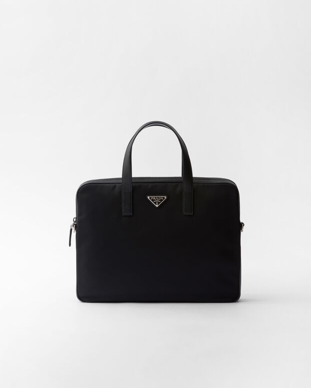 Re-Nylon and Saffiano leather briefcase, , hi-res