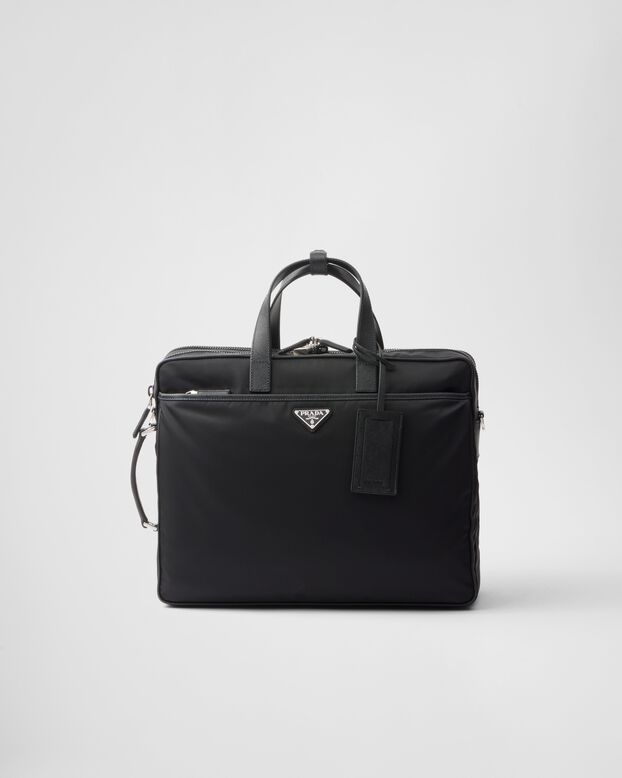 Re-Nylon and Saffiano leather briefcase, , hi-res
