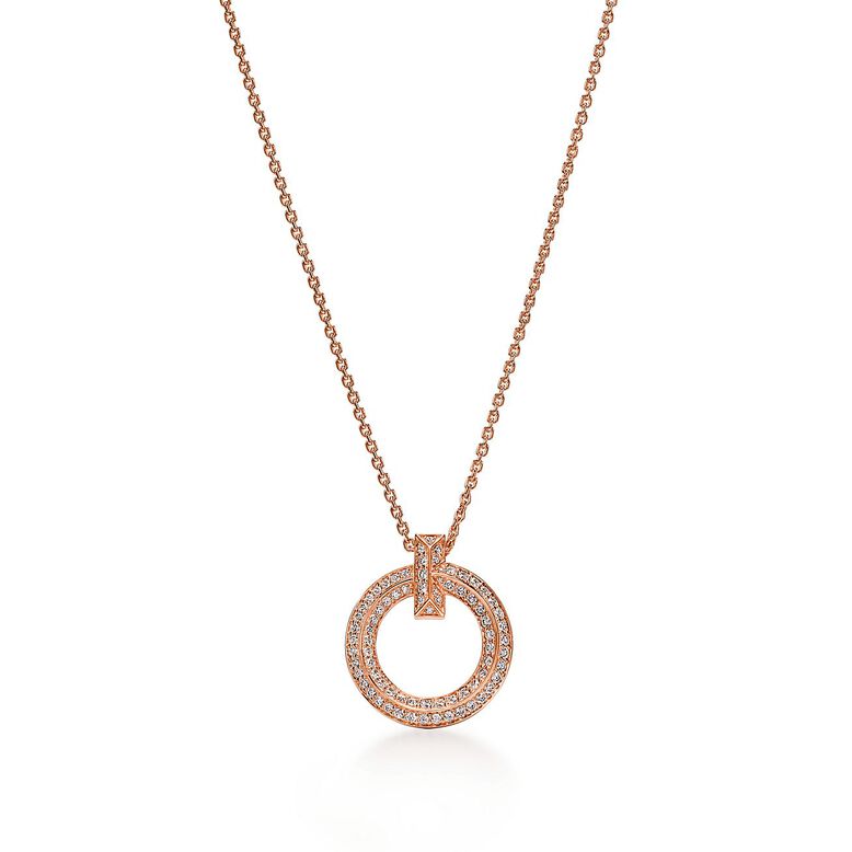Tiffany T T1 Circle Pendant in Rose Gold with Pav&eacute; Diamonds, , hi-res