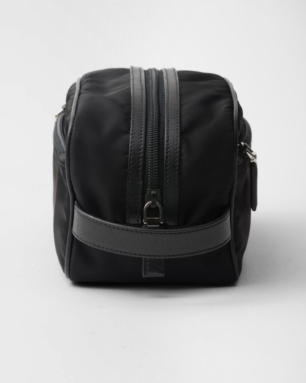Re-Nylon and Saffiano leather travel pouch, , hi-res