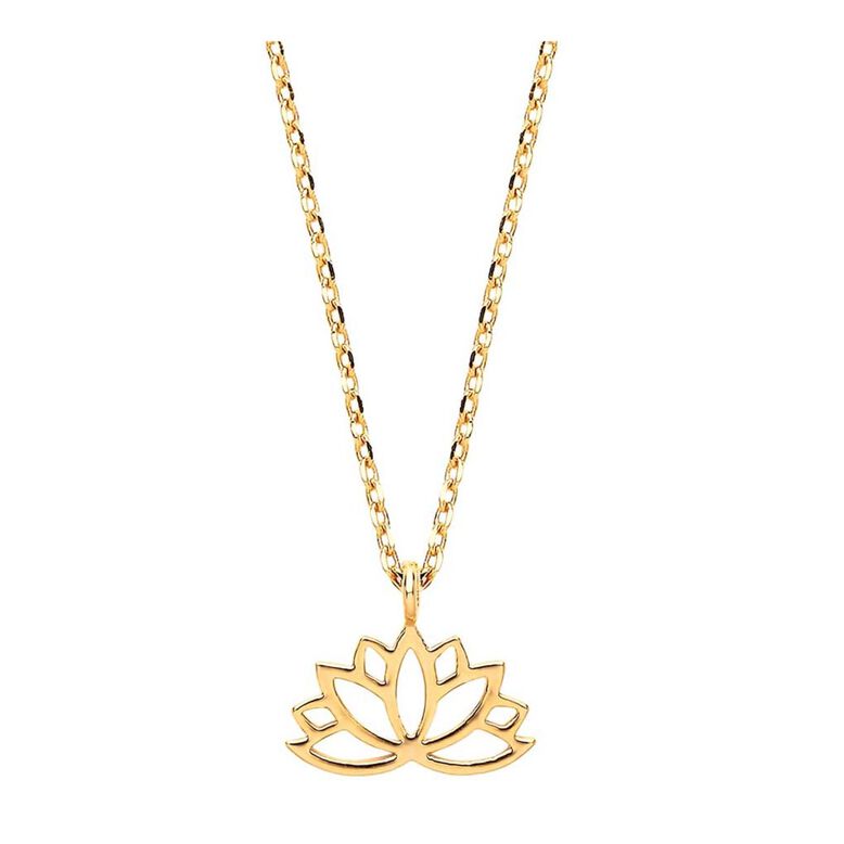 Lotus Leaf Cut Out Gold Plated Necklace - Gold, , hi-res