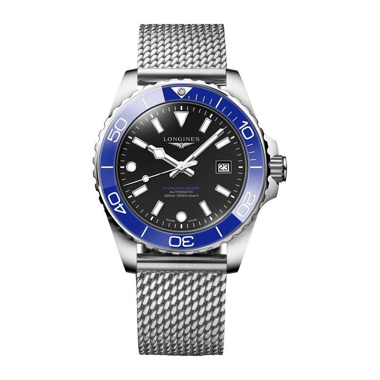 HydroConquest 42mm Mens Watch Black Mesh, , hi-res