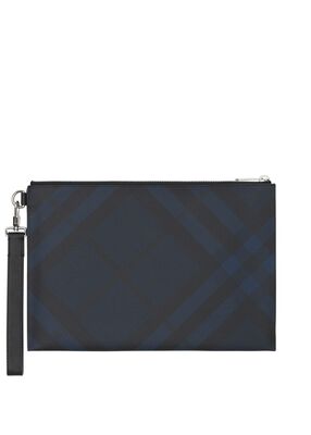 London Check and Leather Zip Pouch