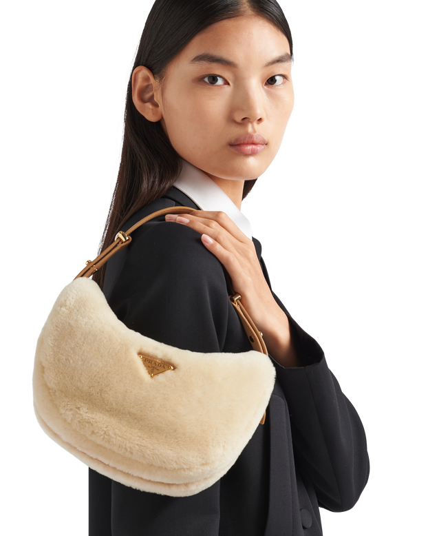 Prada Arqu&eacute; shearling and leather shoulder bag, , hi-res