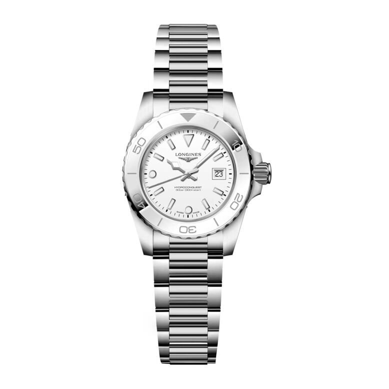 Hydroconquest 30mm Quartz Ladies Watch White Dial Stainless Steel Bracelet, , hi-res
