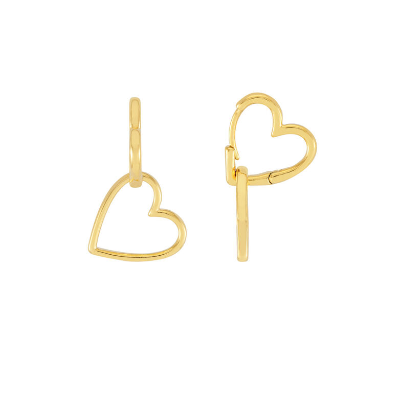 Hinged Heart Hoop Earrings - Gold Plated, , hi-res