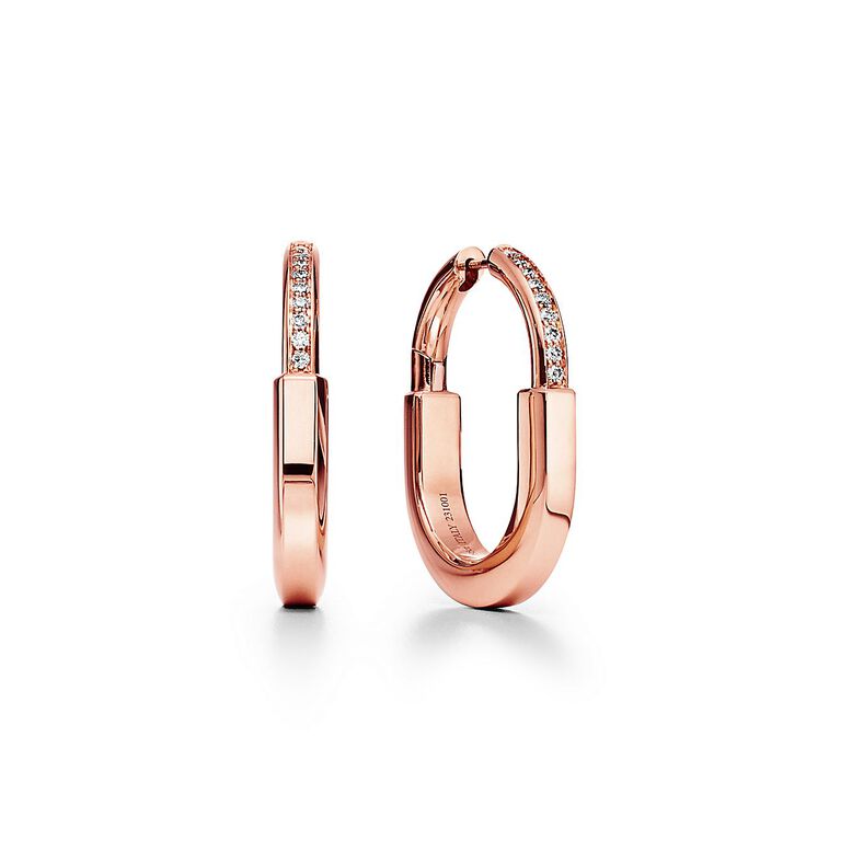 Tiffany Lock Earrings in Rose Gold with Diamonds, Medium, , hi-res