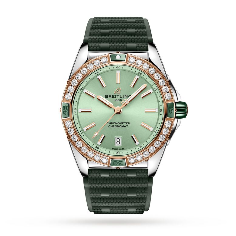 Super Chronomat Automatic 38 Green Stainless Steel &amp; 18ct Rose Gold Rubber Strap, , hi-res