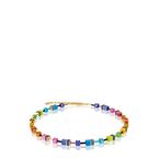 Geocube Yellow Gold Plated Multi-Coloured Crystal Necklace - Multicolour Rainbow-Gold 2