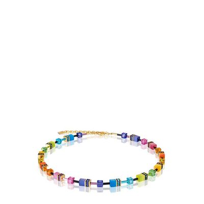 Geocube Yellow Gold Plated Multi-Coloured Crystal Necklace - Multicolour Rainbow-Gold 2