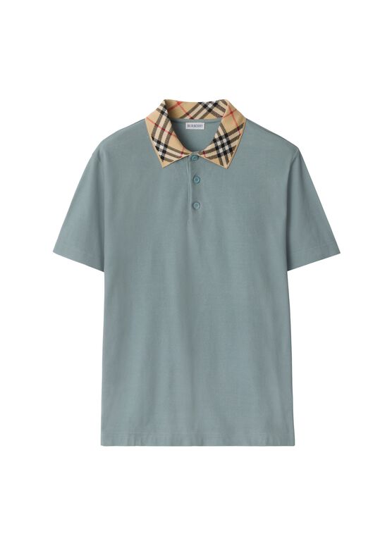 Check Collar Cotton Polo Shirt, , hi-res