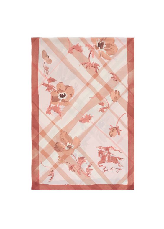 Wide Watercolour Check Silk Scarf, , hi-res