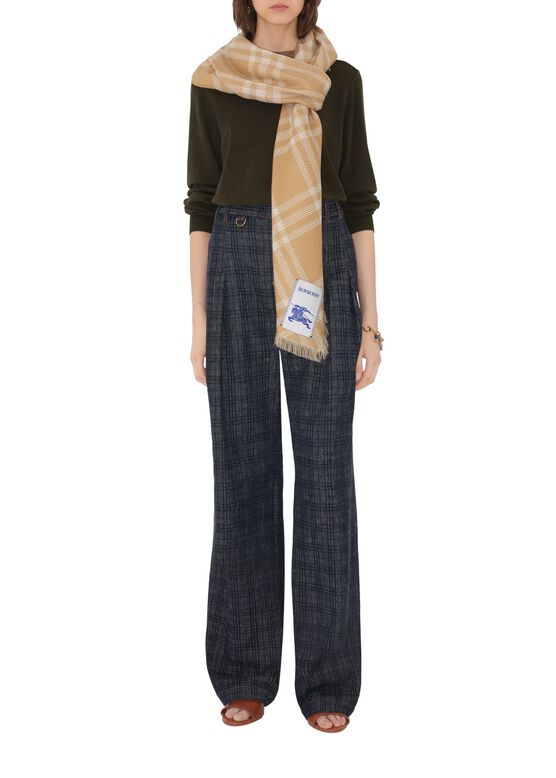 Wide Check Wool Silk Scarf, , hi-res