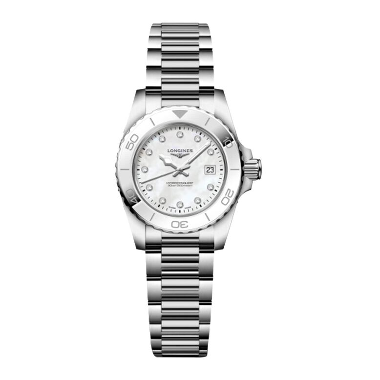 Hydroconquest 30mm Quartz Ladies Watch Mother of Pearl Dial Stainless Steel Bracelet, , hi-res