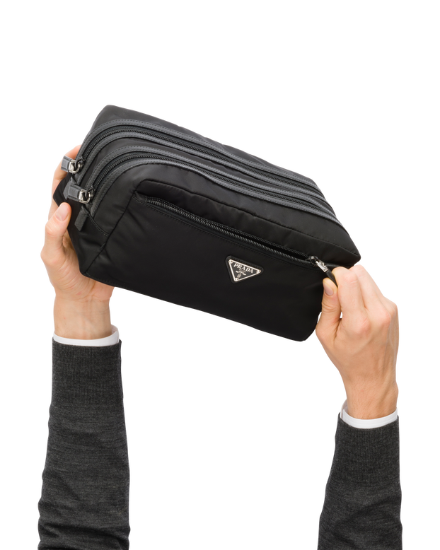 Re-Nylon and Saffiano leather travel pouch, , hi-res