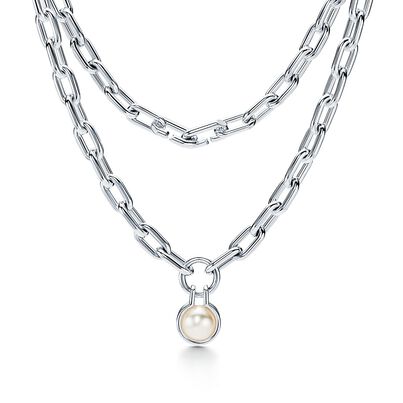 Tiffany City HardWear freshwater pearl necklace in sterling silver, , hi-res
