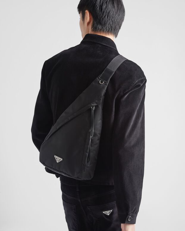 Re-Nylon and leather backpack, , hi-res