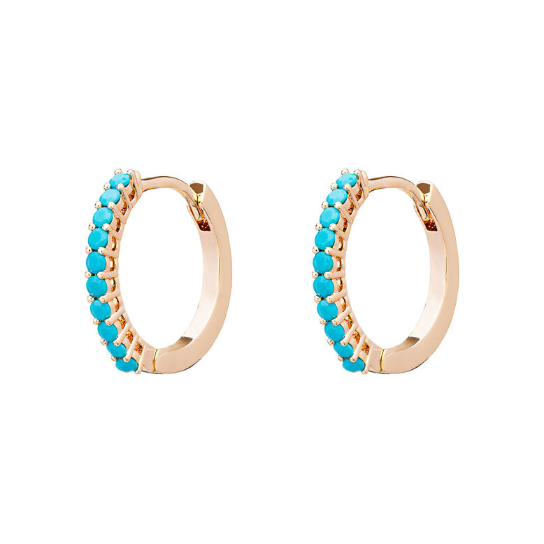 Miami Cz Hoop Earrings In Turquoise - Turquoise Gold, , hi-res