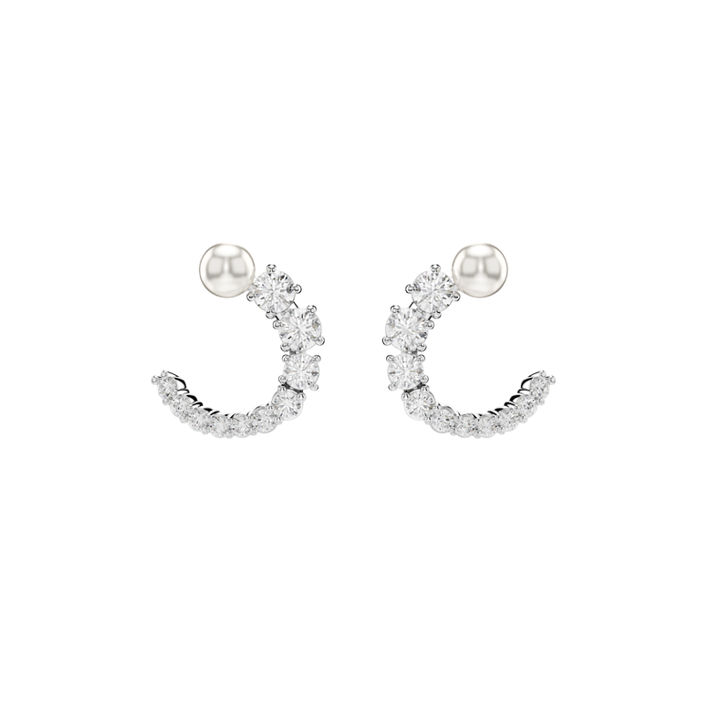 Matrix Crystal Pearl Hoop Earrings - White Rhodium, , hi-res