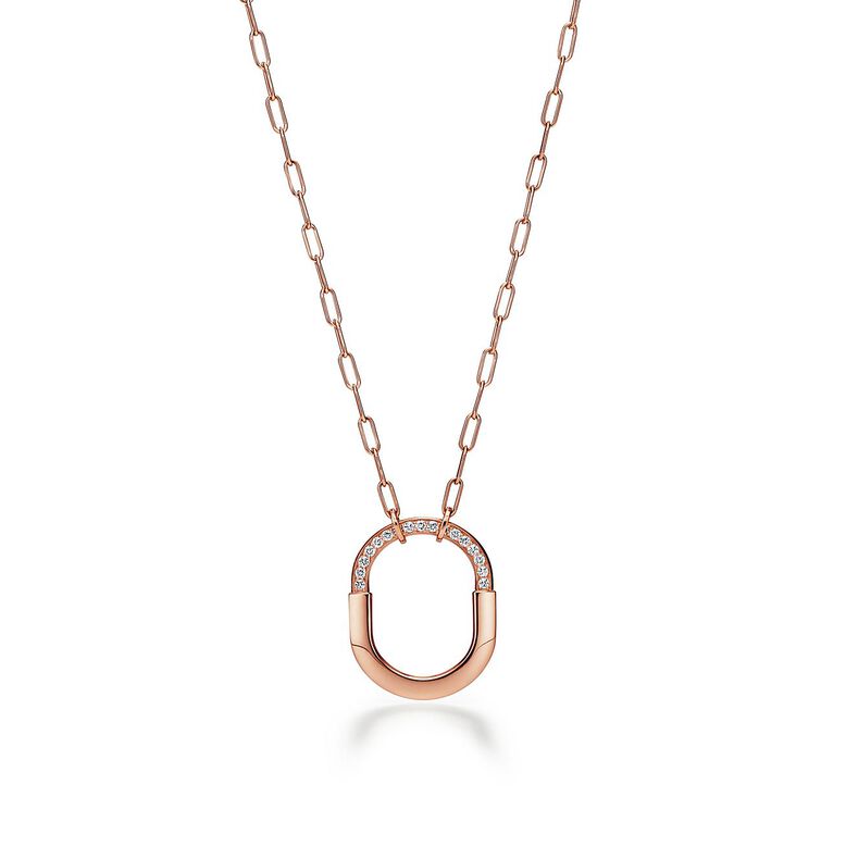 Tiffany Lock Pendant in Rose Gold with Diamonds, Medium, , hi-res