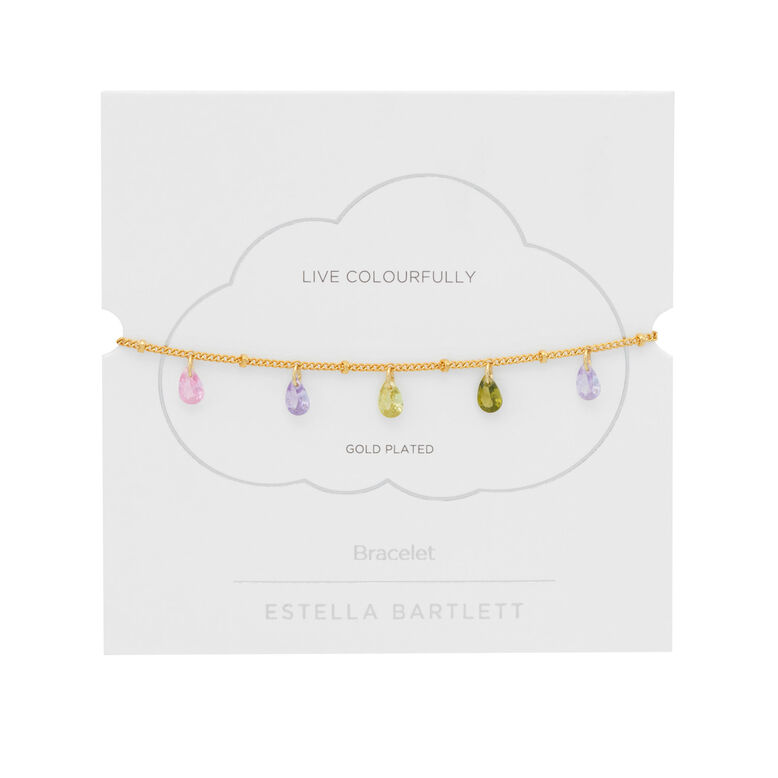 Multi CZ Pear Drop Bracelet - Gold Plated, , hi-res