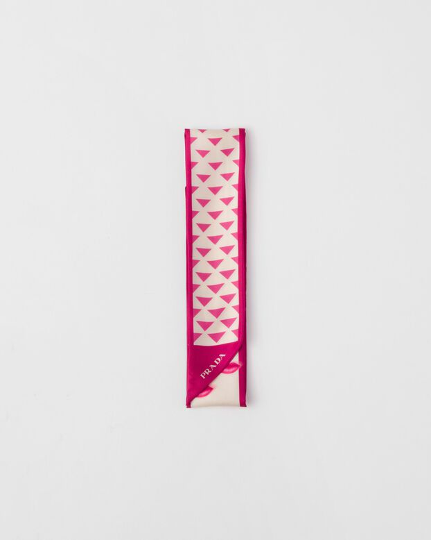 Printed silk twill skinny scarf, , hi-res