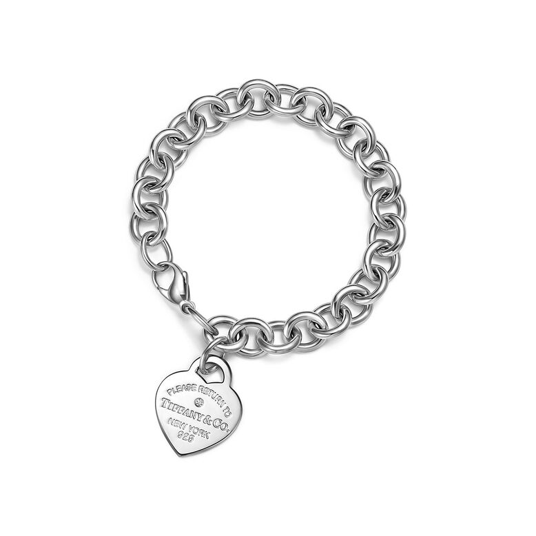 Return to Tiffany&reg; Heart Tag Bracelet in Sterling Silver with a Diamond, Medium - Size Small, , hi-res