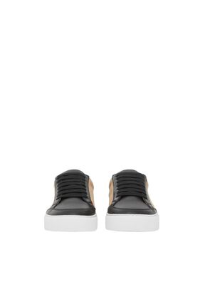 House Check Cotton and Leather Sneakers, , hi-res