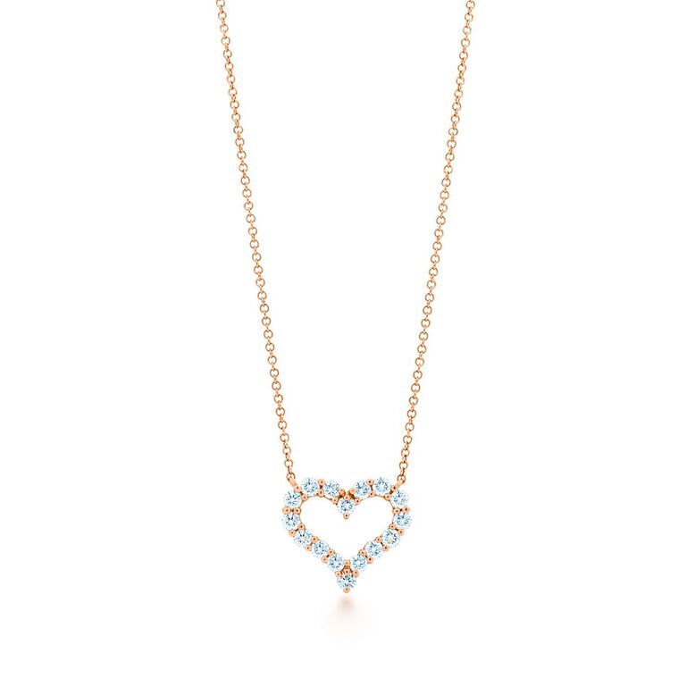 Tiffany Hearts&trade; pendant in 18k rose gold with diamonds, small. - Size Small, , hi-res