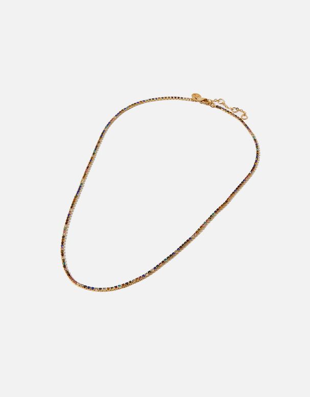 14ct Gold-Plated Rainbow Tennis Necklace, , hi-res