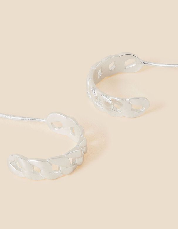 Sterling Silver Chain Hoop Earrings, , hi-res