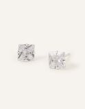 Sterling Silver Square Crystal Stud Earrings, , hi-res