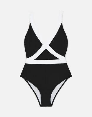 Monochrome Textured Shaping Swimsuit