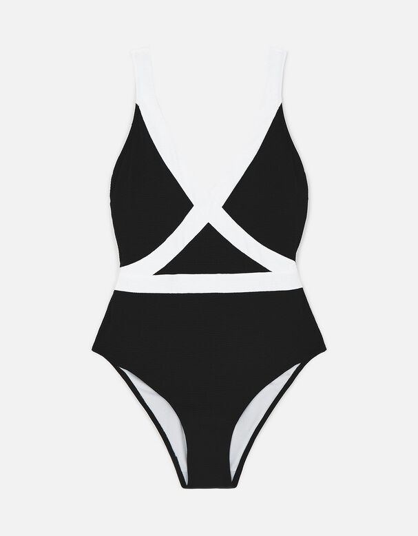 Monochrome Textured Shaping Swimsuit, , hi-res