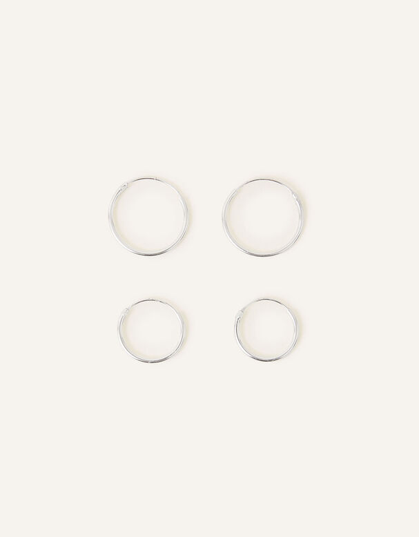 Sterling Silver Plain Mini Hoops Set of Two, , hi-res