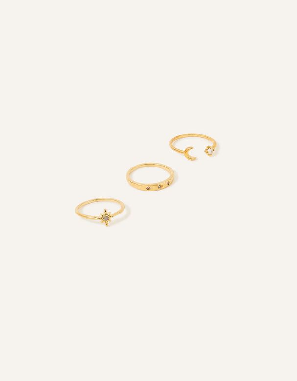 14ct Gold-Plated Celestial Ring Set of Three, , hi-res