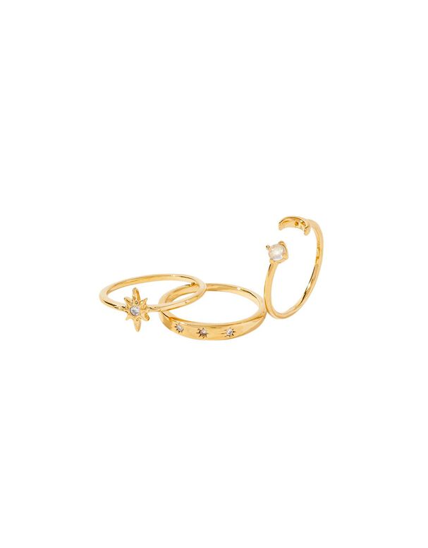 14ct Gold-Plated Celestial Ring Set of Three, , hi-res