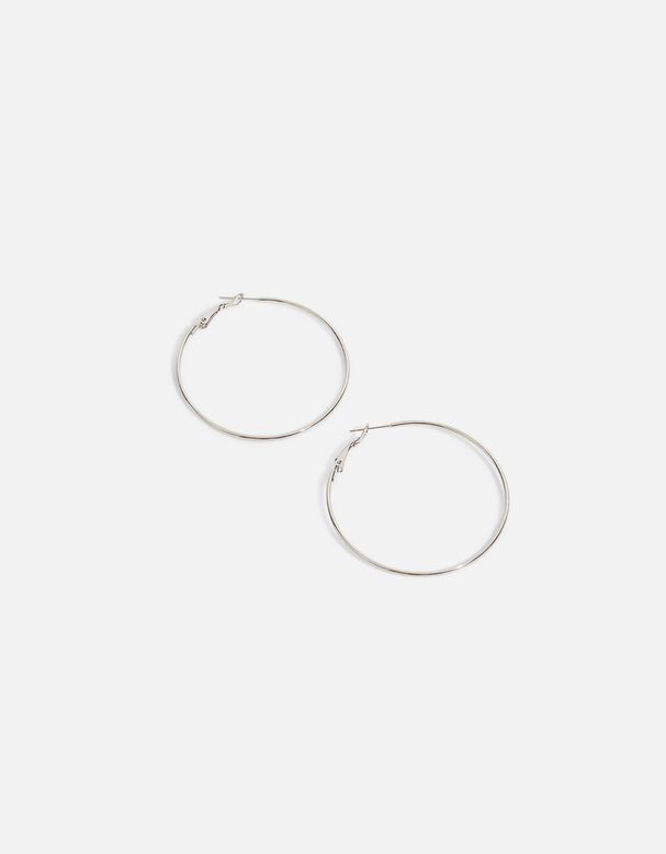 Stainless Steel Large Thin Hoop Earrings, , hi-res