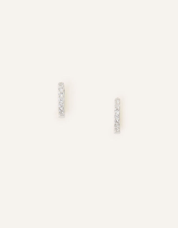 Sterling Silver Pave Mini Huggie Hoops, , hi-res