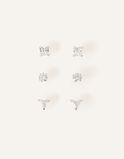 Sterling Silver Crystal Studs Set of Three, , hi-res